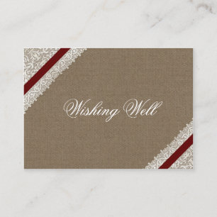 FALSO cordón rojo y arpillera que desean tarjetas