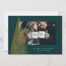 Falso moderno árbol de Navidad verde oro una foto