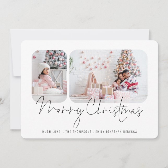 Familia 2 fotos Script Merry Christmas Card (Anverso)