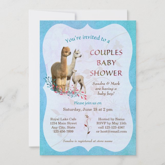 Familia Alpaca Parejas de Baby Shower Invitación B (Anverso)