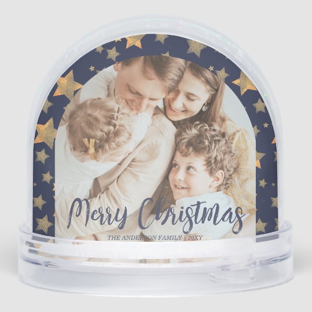 Familia Blue Gold Star Foto Feliz Navidad (Reverso)