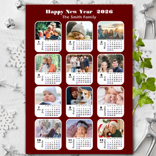 Familia Calendario 2026 12 Foto Purpurina Rojo Mod