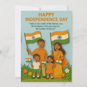 Familia celebra la tarjeta del Día de la Independe