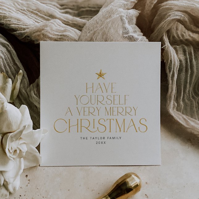 Familia CHARLIE Gold Star Feliz Navidad (CHARLIE Gold Star Family Merry Little Christmas Holiday Card)