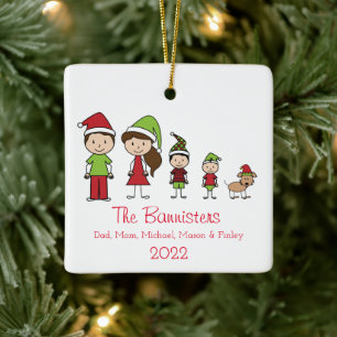 Familia Cute de 4 con adorno navideño Mascota