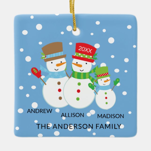 Familia Cute de Snowman de 3 adornos navideños (Anverso)