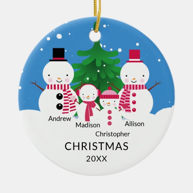 Familia Cute de Snowman de 4 Ornamentos de Navidad (Frente)