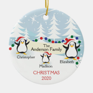 Familia Cute Pingüinos de 3 Ornamentos de Navidad