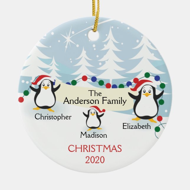 Familia Cute Pingüinos de 3 Ornamentos de Navidad (Frente)