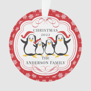 Familia Cute Pingüinos de 4 Ornamentos de Navidad