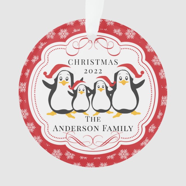 Familia Cute Pingüinos de 4 Ornamentos de Navidad (Anverso)