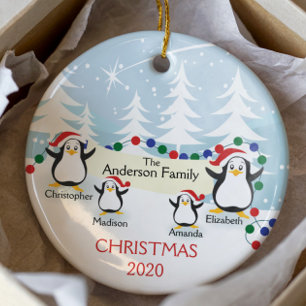 Familia Cute Pingüinos de 4 Ornamentos de Navidad
