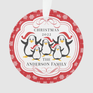 Familia Cute Pingüinos de 5 Ornamentos de Navidad