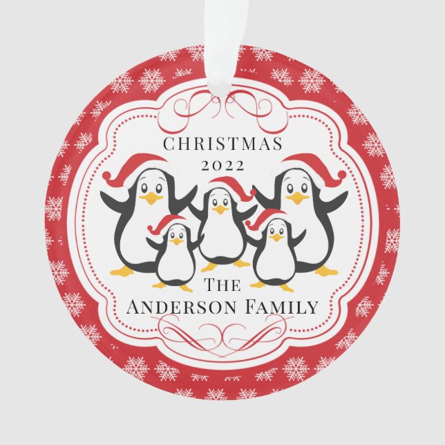 Familia Cute Pingüinos de 5 Ornamentos de Navidad (Anverso)