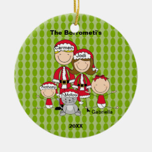 Familia de 4 con el ornamento del navidad del gato