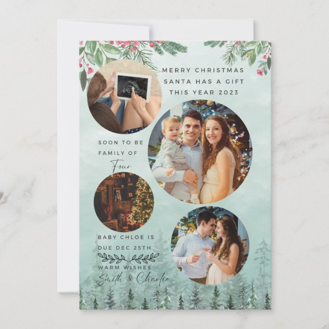 Familia de 4 invitación de embarazo acuarela (Anverso)