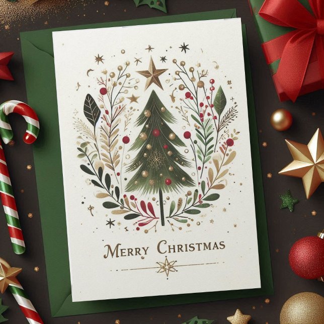 Familia de árboles navideños de navidad (Merry Christmas Watercolor Christmas Tree Family Holiday Card)