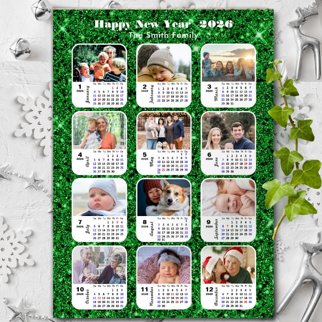 Familia de calendarios 2026 12 Foto Purpurina verd (Subido por el creador)