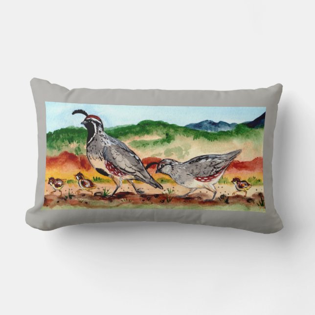 Familia de codorniz con bebes gris, almohada de ac (Anverso)