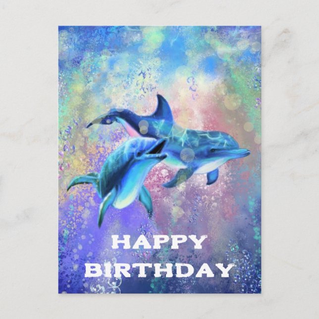 Familia de delfines con tarjeta de cumpleaños feli (Anverso)