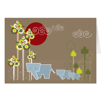 Familia De Elefantes Whimsical En El Bosque Y Sol
