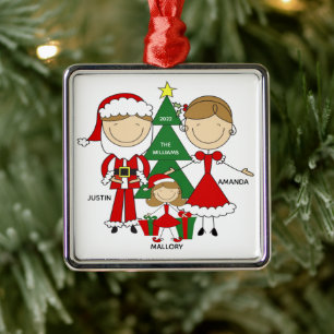 Familia de figuras de palo de 3 adornos navideños