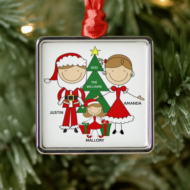 Familia de figuras de palo de 3 adornos navideños (Árbol)