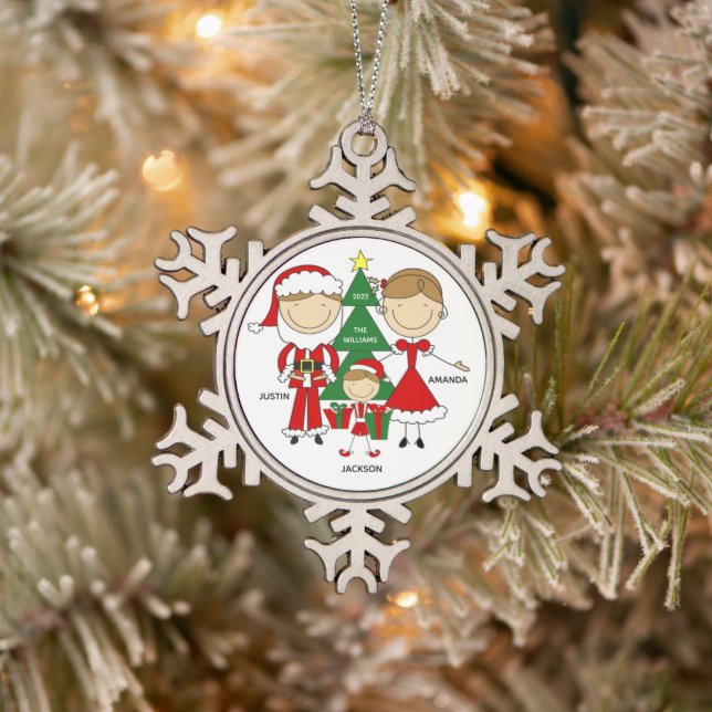 Familia de figuras de palo de 3 adornos navideños (Árbol)