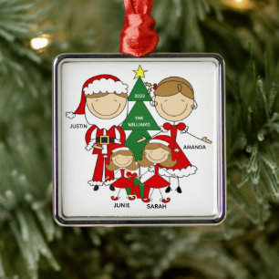 Familia de figuras de palo de 4 adornos navideños