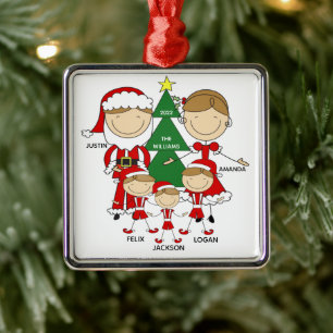 Familia de figuras de palo de 5 adornos navideños