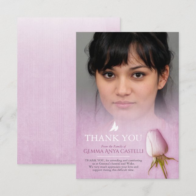 Familia de fotos rosa púrpura funeraria tarjeta de (Anverso / Reverso)
