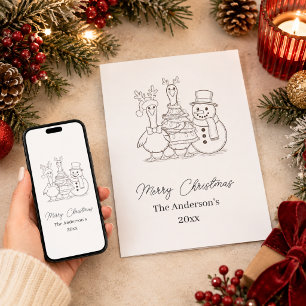 Familia de gansos de Navidad Doodle negro blanco m