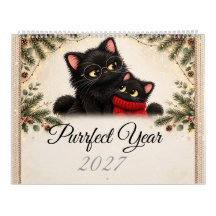 Familia de Gatos Negros Acogedores Calendario de P