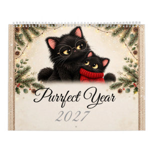 Familia de Gatos Negros Acogedores Calendario de P