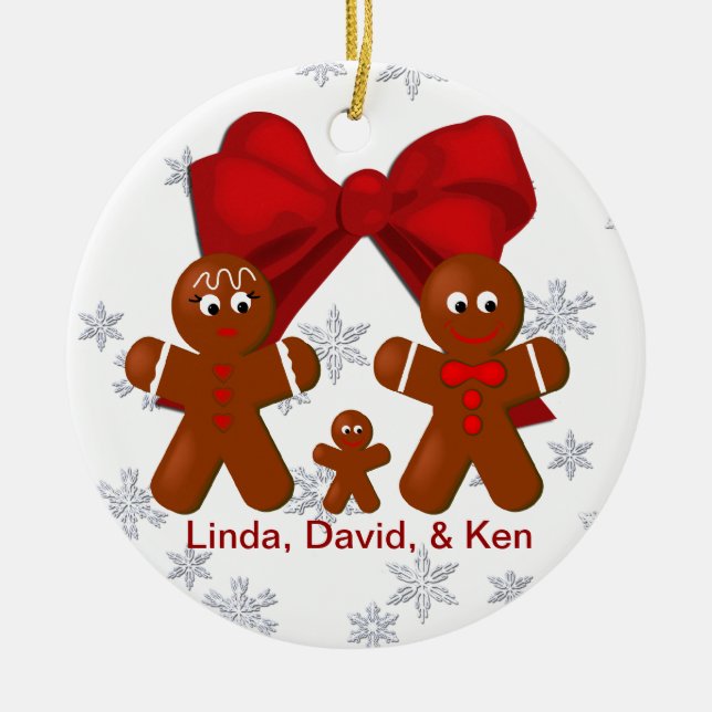 Familia de Gingerbread de Tres Ornamentos de Navid (Frente)