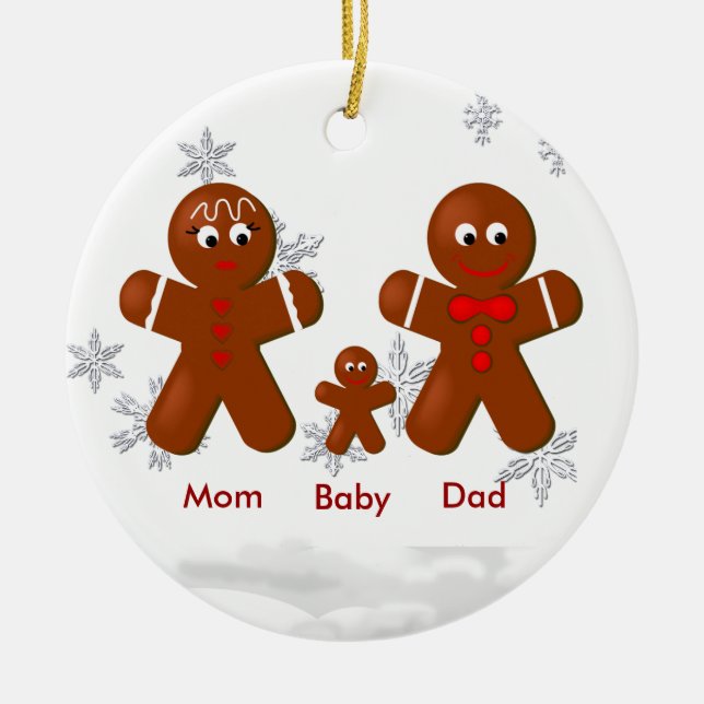 Familia de Gingerbread de Tres Ornamentos de Navid (Frente)