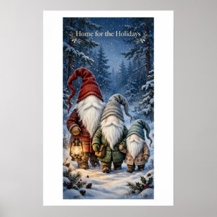 Familia de Gnomos en la Nieve — Póster Invernal Ca