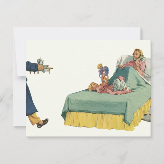 Familia de la época sirviendo el desayuno de mamá  (Anverso)