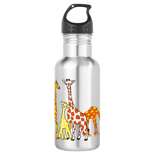 Familia de la jirafa en botella de agua anaranjada (Anverso)