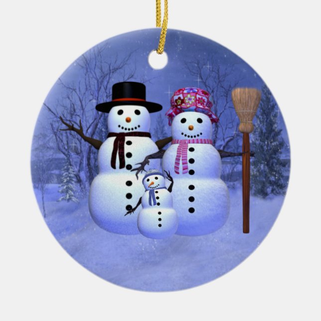 Familia de la nieve con 1 ornamento del muchacho (Frente)