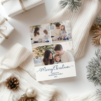 Familia de lazo de raya azul 3 Foto Navidad