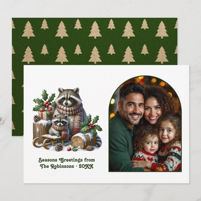 Familia de Mapaches del Bosque Navidad Navideña Ac (Anverso / Reverso)