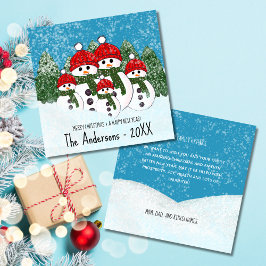 Familia de muñecas de nieve con cinco tarjetas de