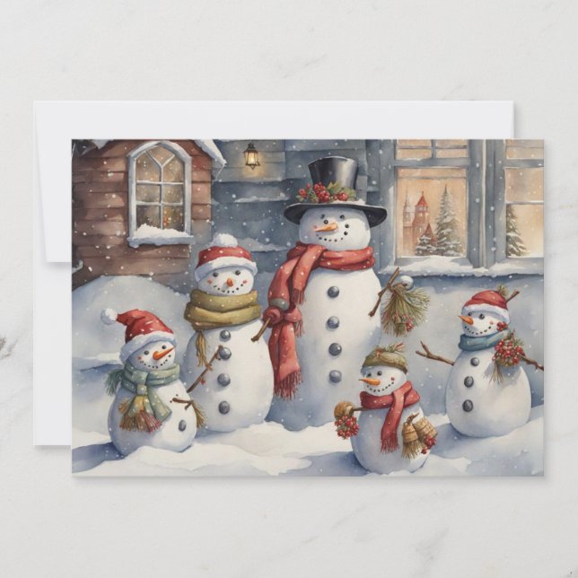 Familia de muñecos de nieve vintage Feliz Navidad (Anverso)