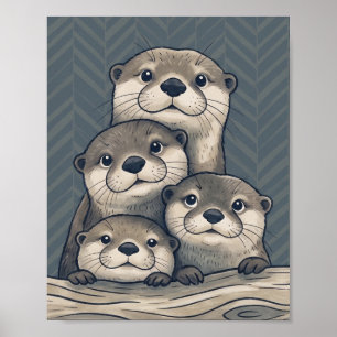 Familia de Nutrias Adorables Arte de Guardería Fon