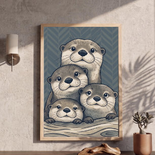 Familia de Nutrias Adorables Arte para Guardería F