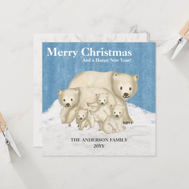 Familia de oso polar de cinco navidades felices (Anverso/Reverso In Situ)