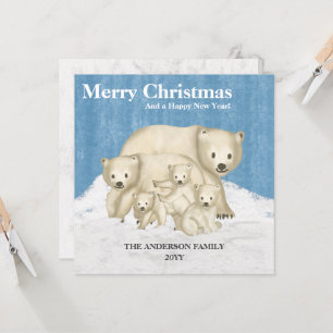 Familia de oso polar de cinco navidades felices