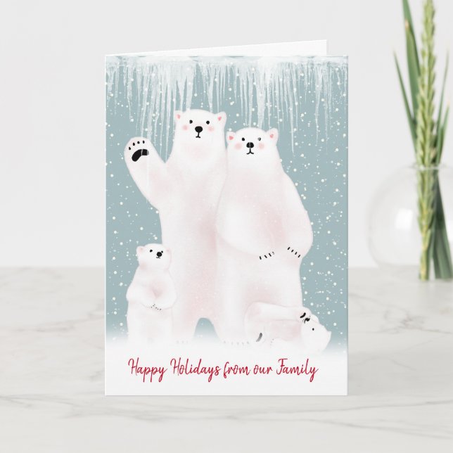 Familia De Oso Polar En Tarjeta De Nieve De navida (Anverso)