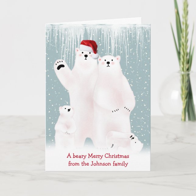 Familia De Oso Polar En Tarjeta De Nieve De navida (Anverso)